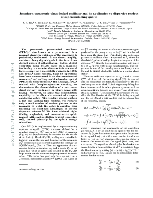 (PDF) Josephson parametric phase-locked oscillator and its application ...