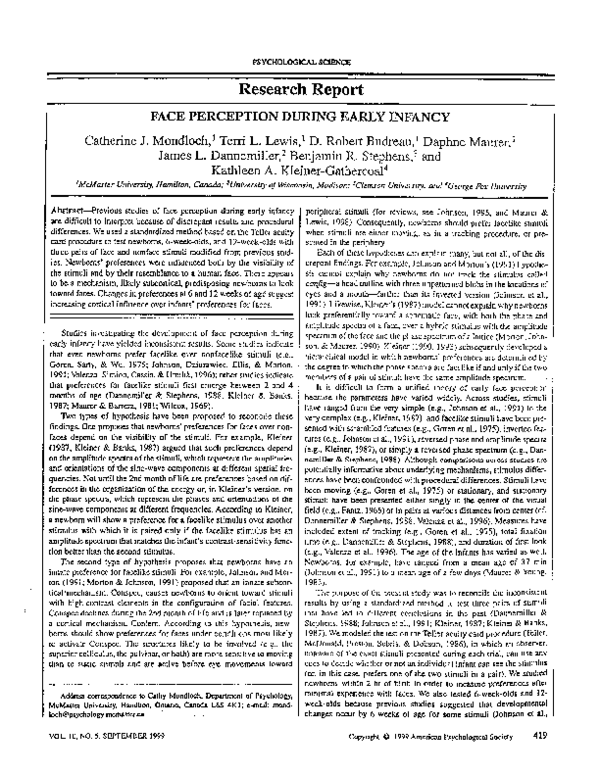 (PDF) Face Perception During Early Infancy