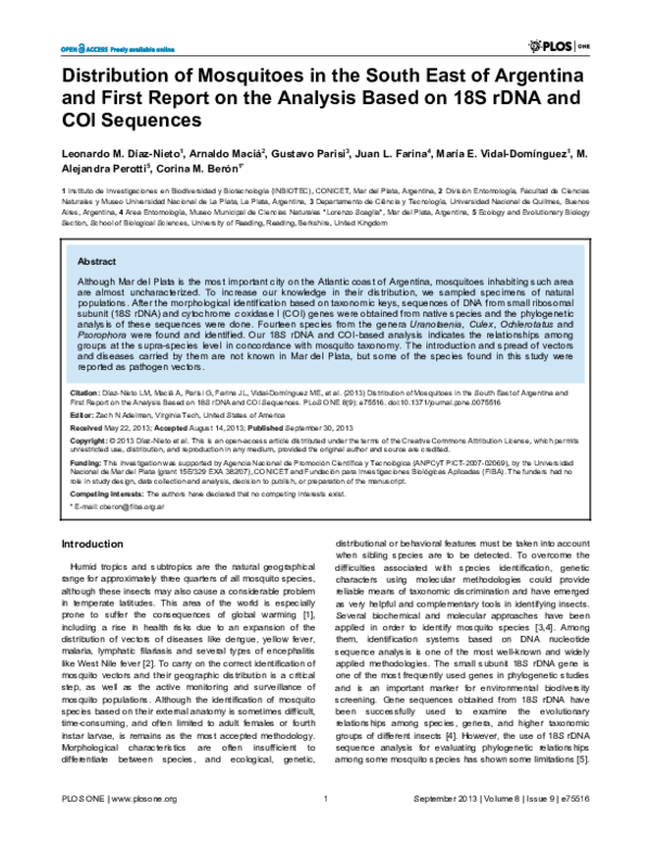 (PDF) Distribution of Mosquitoes in the South East of Argentina and ...