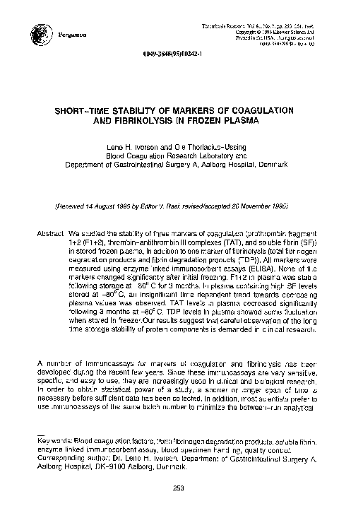 (PDF) Short-time stability of markers of coagulation and fibrinolysis ...