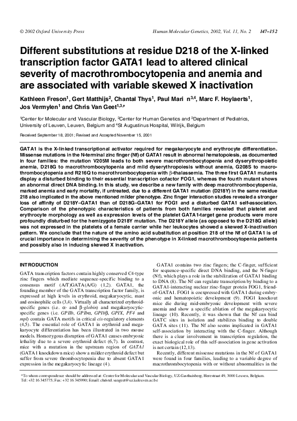 (PDF) Different substitutions at residue D218 of the X-linked ...
