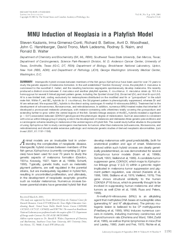 (PDF) MNU Induction of Neoplasia in a Platyfish Model