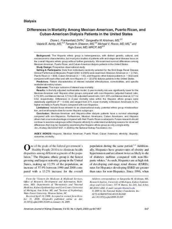 (PDF) Differences in Mortality Among MexicanAmerican, Puerto Rican