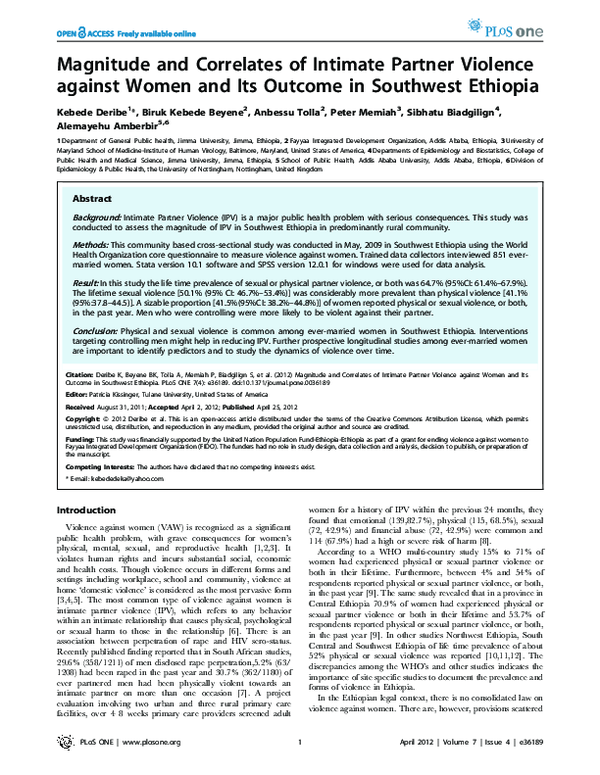 (PDF) Magnitude and Correlates of Intimate Partner Violence against ...