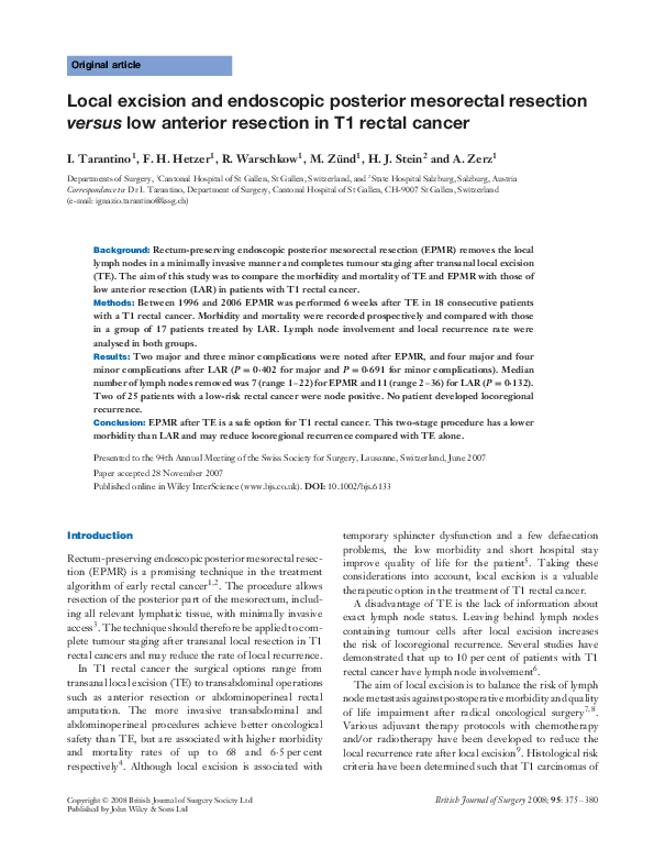 (PDF) Local excision and endoscopic posterior mesorectal ...