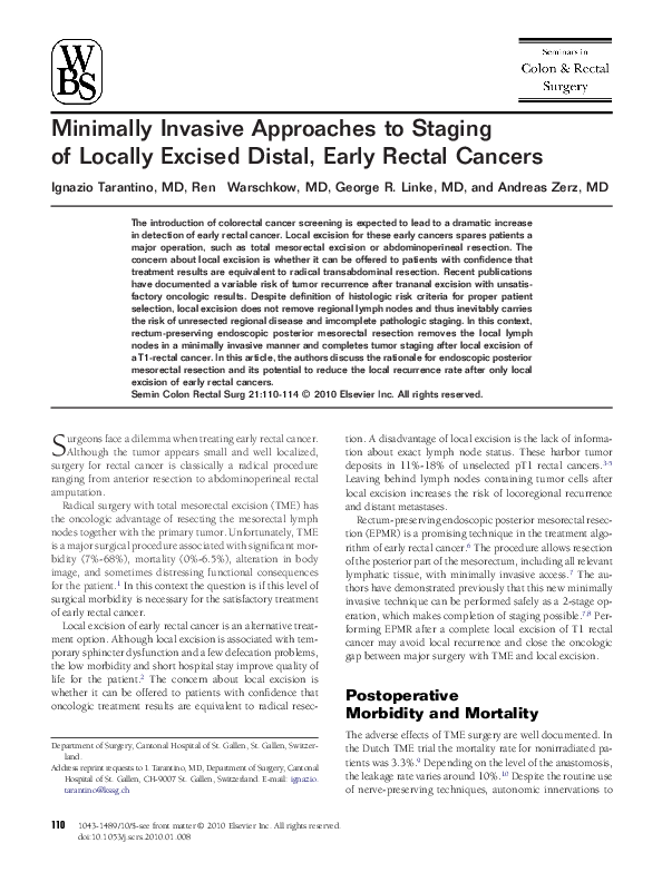 (PDF) Minimally Invasive Approaches to Staging of Locally Excised ...