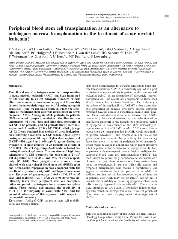 (PDF) Peripheral blood stem cell transplantation as an alternative to ...