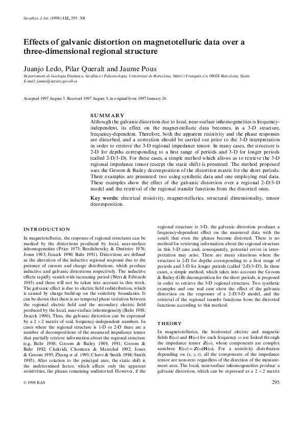 (PDF) Effects of galvanic distortion on magnetotelluric data over a ...