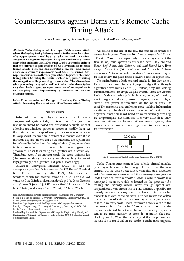 (PDF) Countermeasures against Bernstein's remote cache timing attack