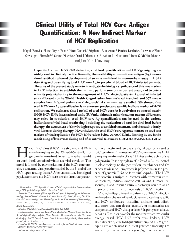 (PDF) Clinical utility of total HCV core antigen quantification: A new ...