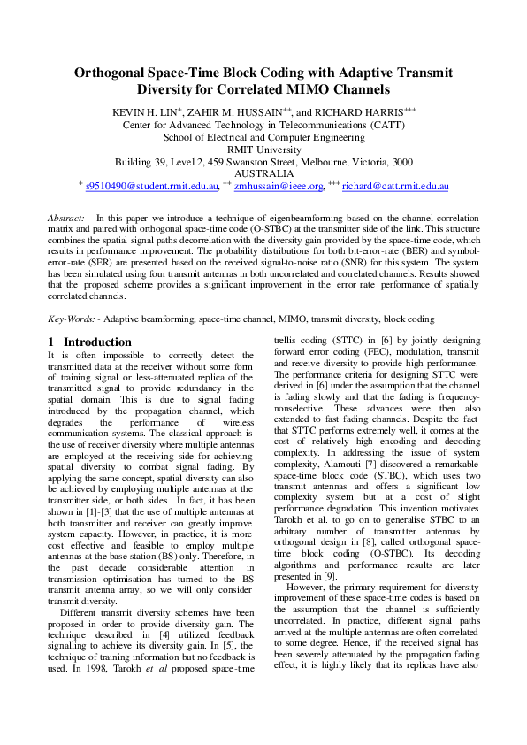 (PDF) Orthogonal space-time block coding with adaptive transmit ...