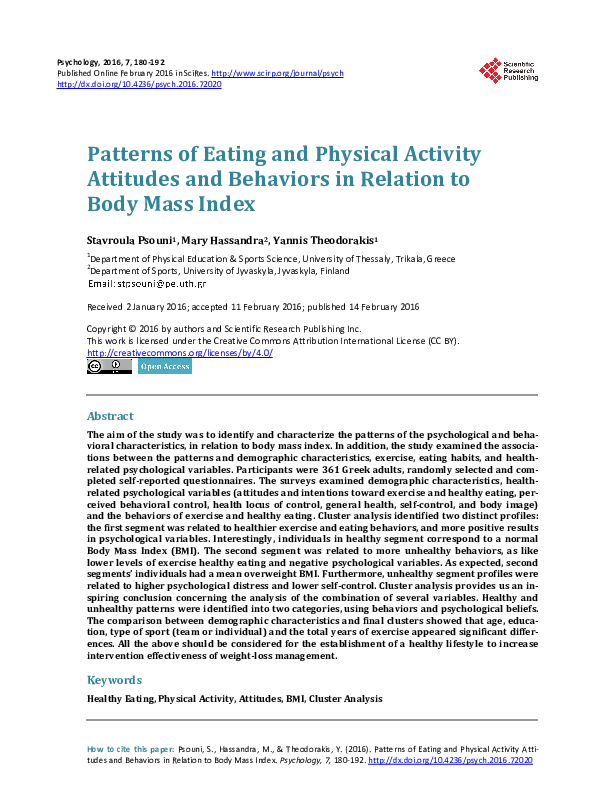 (PDF) Patterns of Eating and Physical Activity Attitudes and Behaviors ...