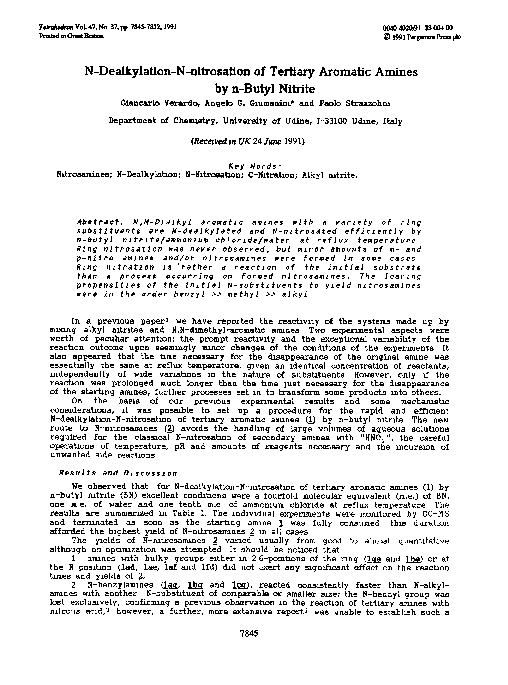 (PDF) N-Dealkylation-N-nitrosation of tertiary aromatic amines by N ...