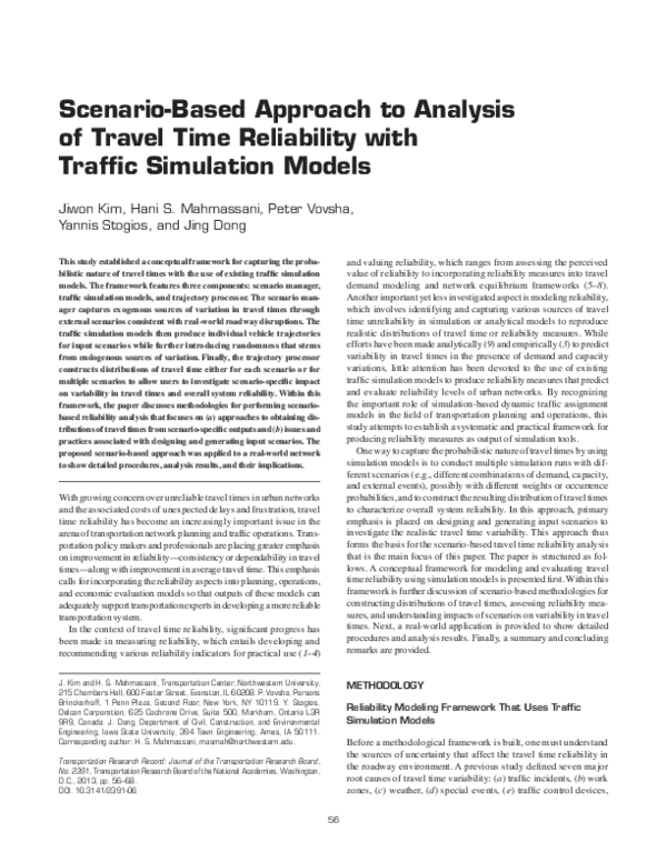 (PDF) Scenario-Based Approach to Analysis of Travel Time Reliability ...