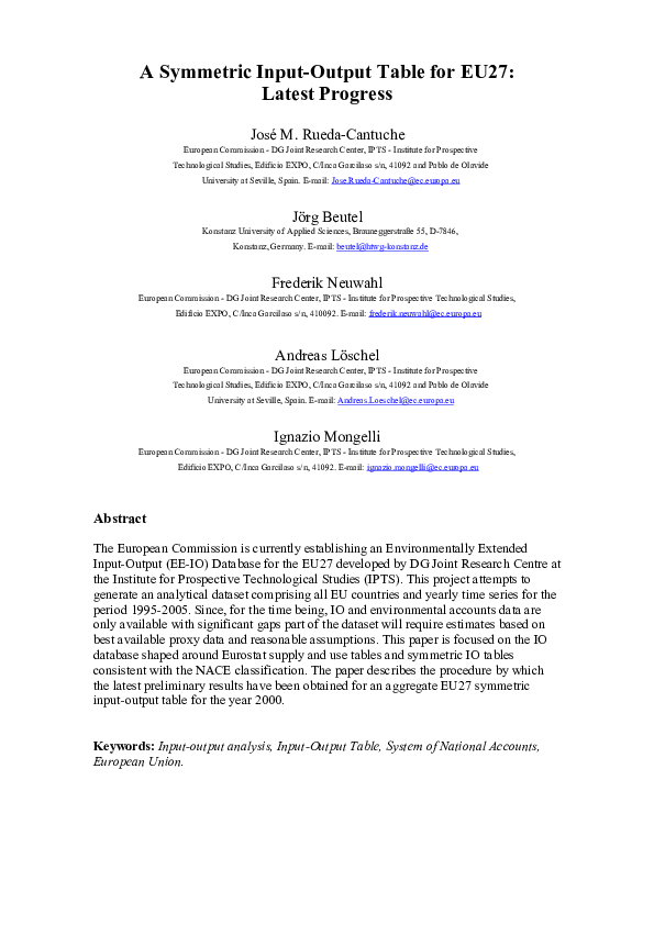 (PDF) A Symmetric Input–Output Table for EU27: Latest Progress