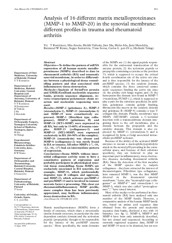 (PDF) Analysis of 16 different matrix metalloproteinases (MMP-1 to MMP ...