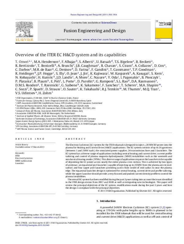 (PDF) Overview of the ITER EC H&CD system and its capabilities
