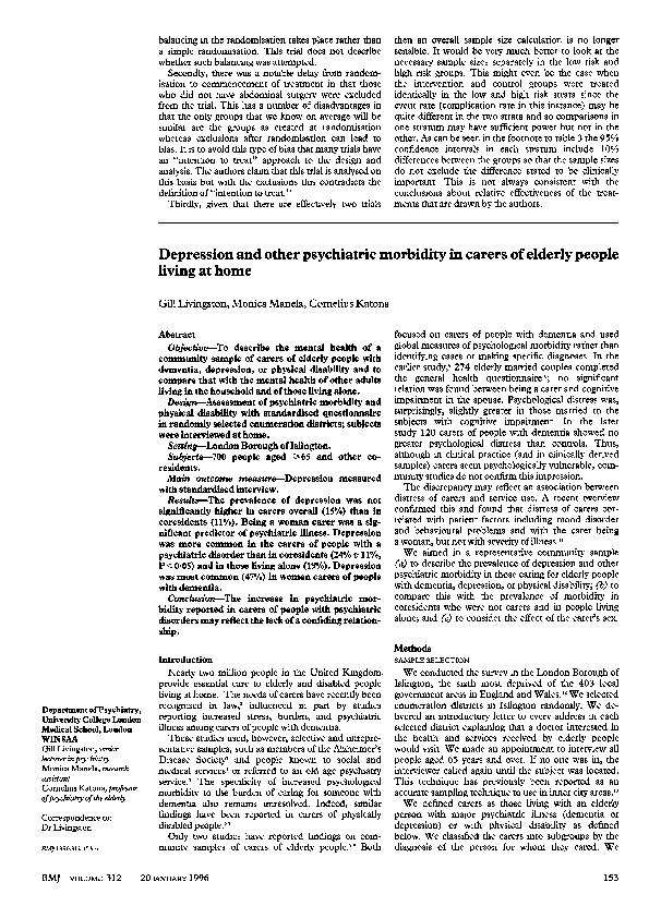 (PDF) Depression and other psychiatric morbidity in carers of elderly ...