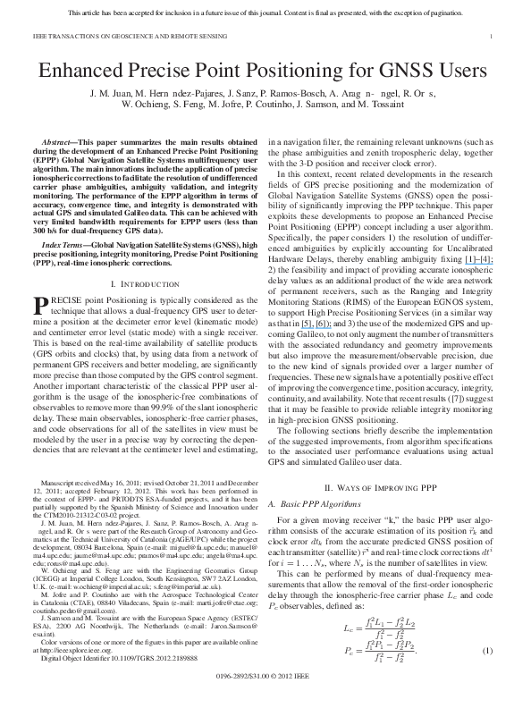 (PDF) Enhanced Precise Point Positioning for GNSS Users