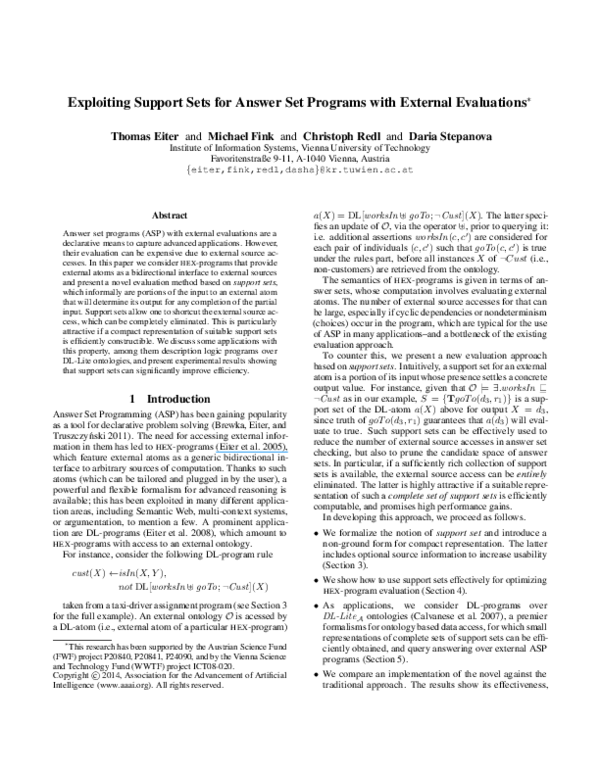 (PDF) Exploiting support sets for answer set programs with external ...