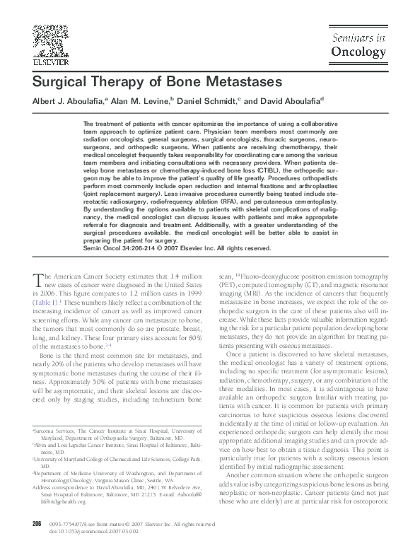(PDF) Surgical therapy of bone metastases