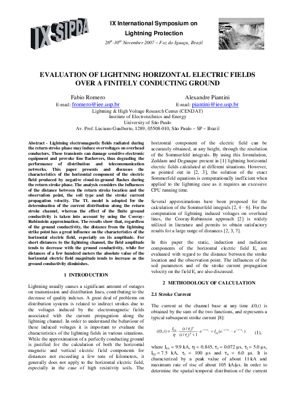 (PDF) Evaluation of Lightning Horizontal Electric Fields Over a ...