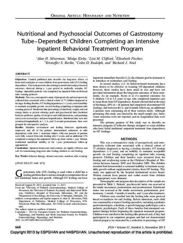 (PDF) Nutritional and Psychosocial of Gastrostomy TubeDependent Children Completing an