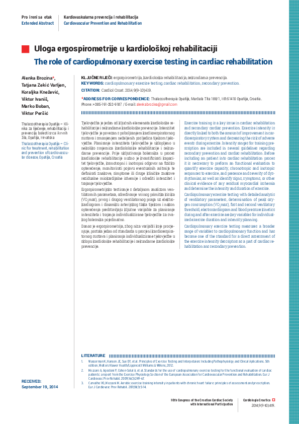 (PDF) The role of cardiopulmonary exercise testing in cardiac ...