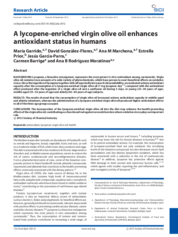 (PDF) A lycopeneenriched virgin olive oil enhances antioxidant status