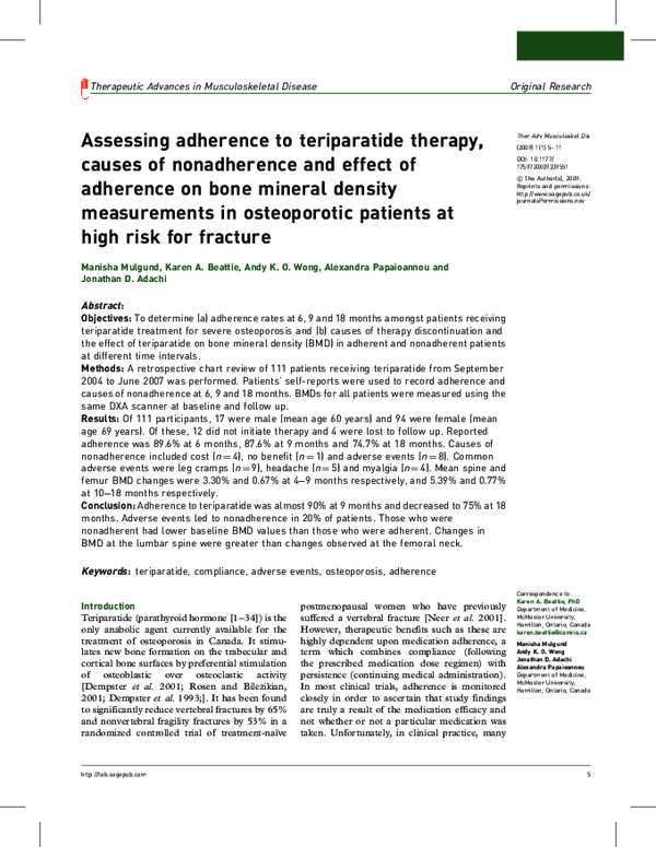 (PDF) Evaluation of persistence and adherence to teriparatide treatment ...