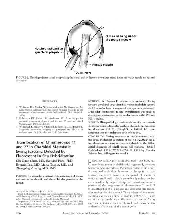 (PDF) Translocation of chromosomes 11 and 22 in choroidal metastatic ewing detected by
