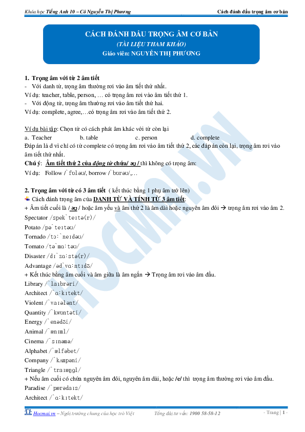 First page of “CÁCH ĐÁNH DẤU TRỌNG ÂM CƠ BẢN”