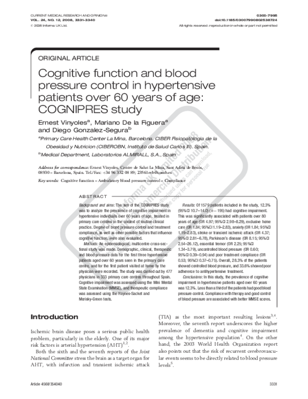 (PDF) Cognitive function and blood pressure control in hypertensive ...