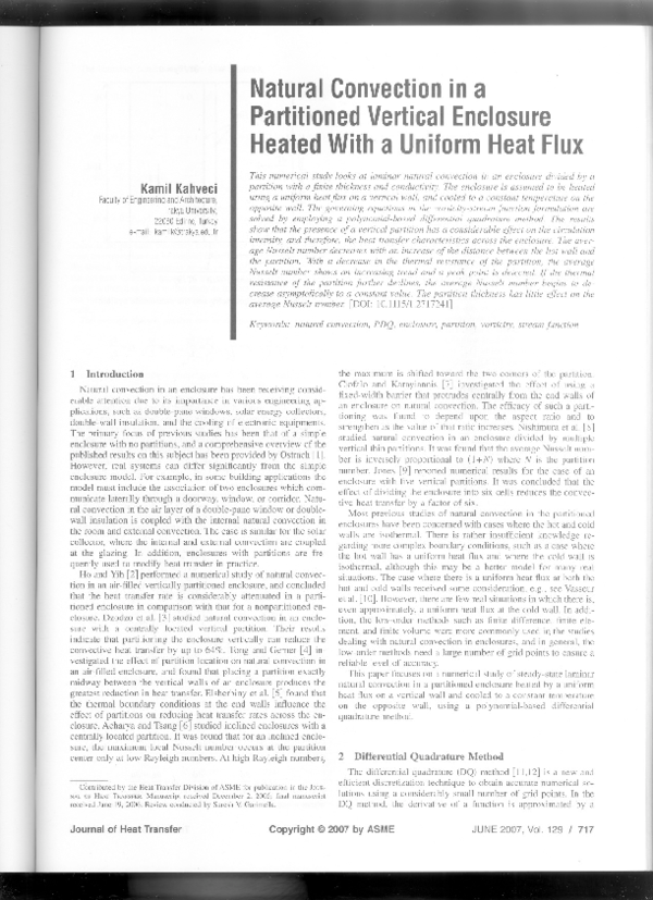 (PDF) Natural Convection in a Partitioned Vertical Enclosure Heated ...