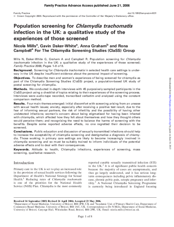 (PDF) Population screening for Chlamydia trachomatis infection in the