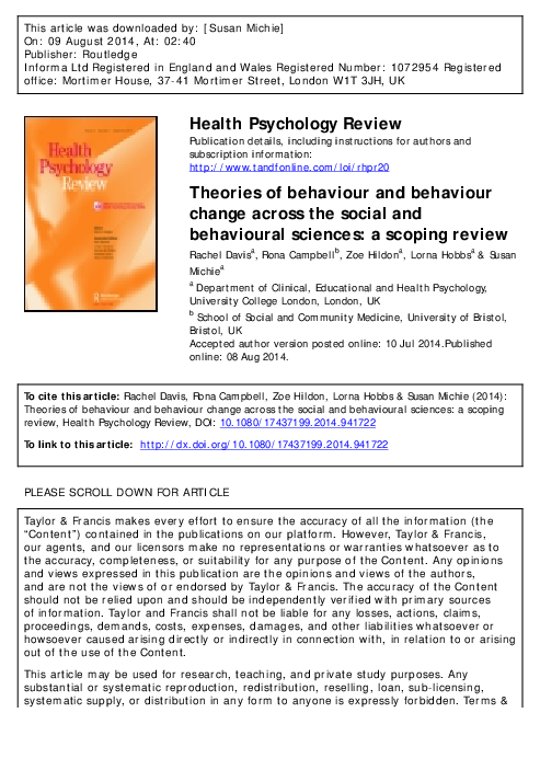 (PDF) Theories of behaviour and behaviour change across the social and ...