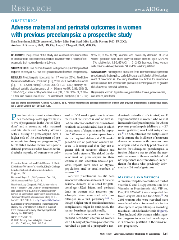 (PDF) Adverse maternal and perinatal outcomes in women with previous ...