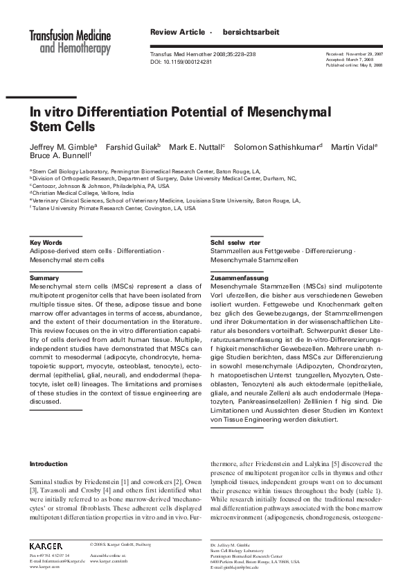 (PDF) In vitro Differentiation Potential of Mesenchymal Stem Cells