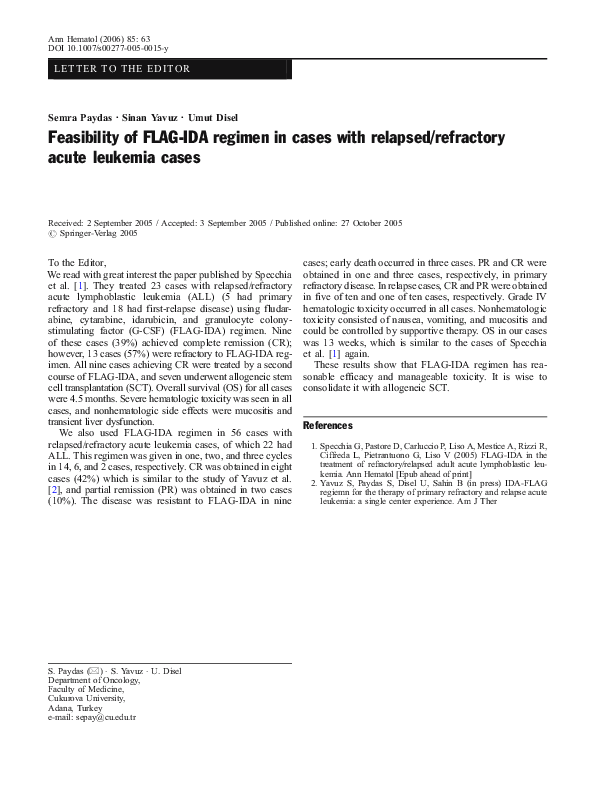 (PDF) Feasibility of FLAG-IDA regimen in cases with relapsed/refractory ...