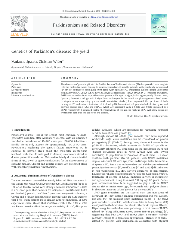 (PDF) Genetics of Parkinson's disease: the yield