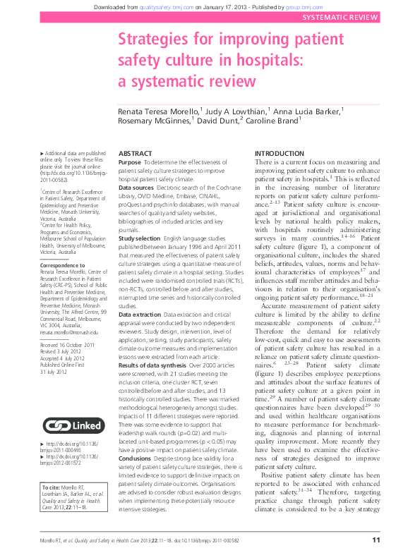 (PDF) Strategies for improving patient safety culture in hospitals: a ...