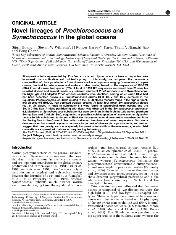 (PDF) Novel lineages of Prochlorococcus and Synechococcus in the global ...