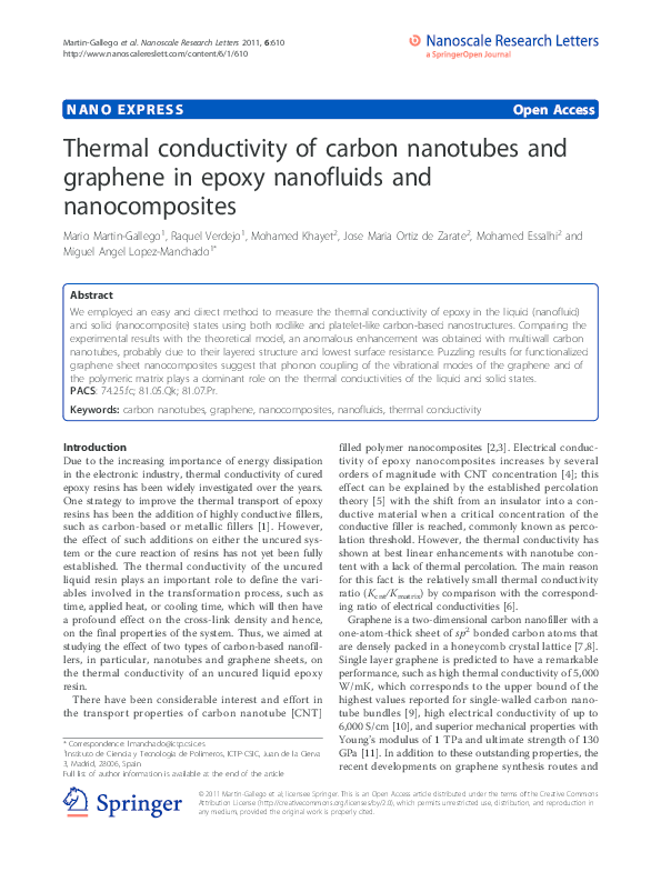 (PDF) Thermal conductivity of carbon nanotubes and graphene in epoxy ...