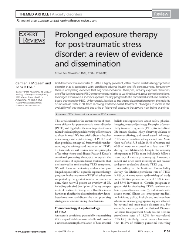 (PDF) Prolonged exposure therapy for post-traumatic stress disorder: a ...