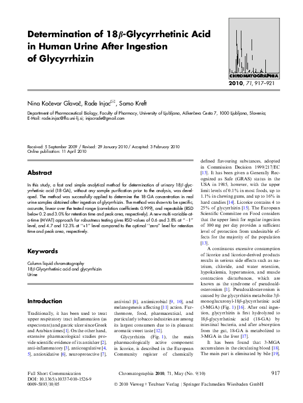 (PDF) Determination of 18βGlycyrrhetinic Acid in Human Urine After