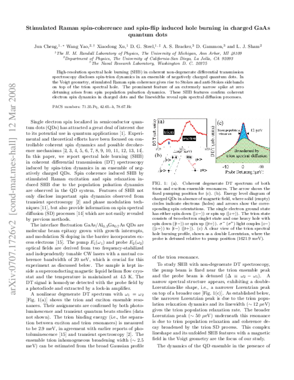 (PDF) Stimulated Raman spin coherence and spin-flip induced hole ...