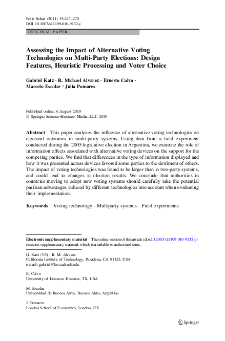 (PDF) Assessing the impact of alternative voting technologies on multi ...