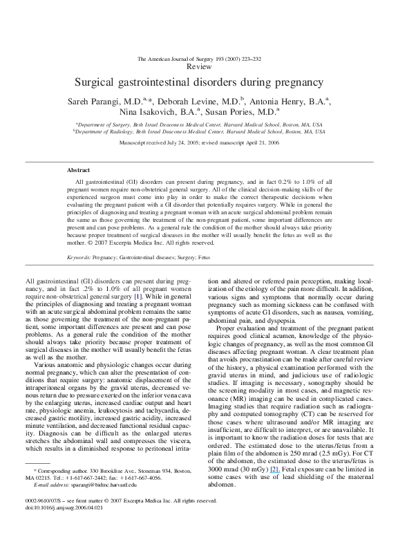 (PDF) Surgical gastrointestinal disorders during pregnancy Susan