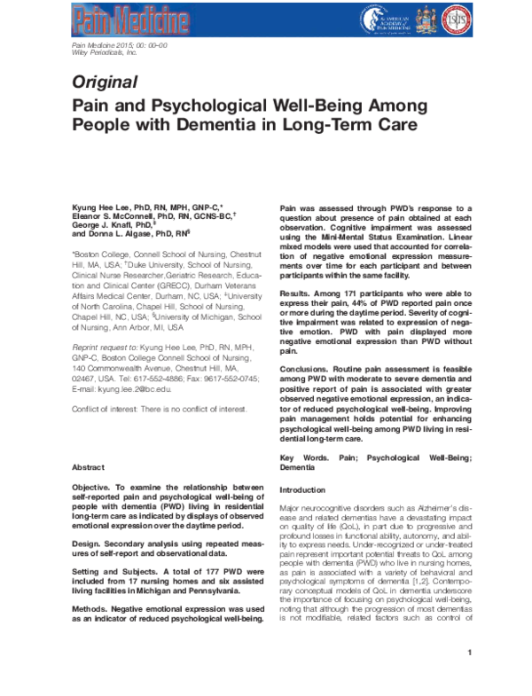 (PDF) Pain and Psychological Well-Being Among People with Dementia in ...