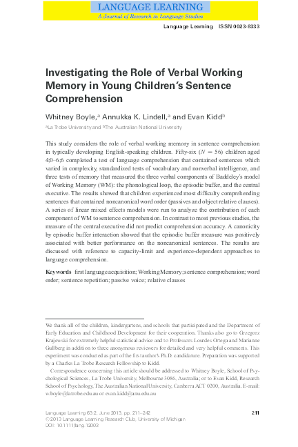 (PDF) Investigating the Role of Verbal Working Memory in Young Children ...